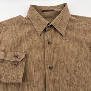 Tommy Bahama Mens Large Brown Silk Blend Floral Embroidered Button Down Shirt